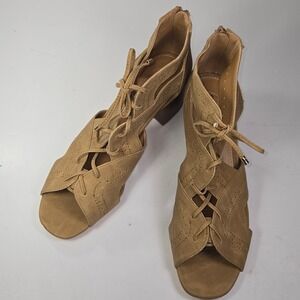 Comfortview Lucinda Tan Lace Up Block Heel Sandals Womens 10.5 M 11734